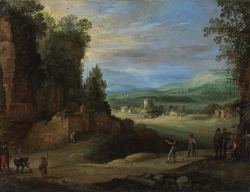 RZHRHJES Kunstwerk Bilder Leinwand Kunst Gemälde Leinwand Malerei Poster Landschaft mit Post spielenden Männern À La Chicane von Paul Bril Wandbild für Heimdekoration 60x90cm von RZHRHJES