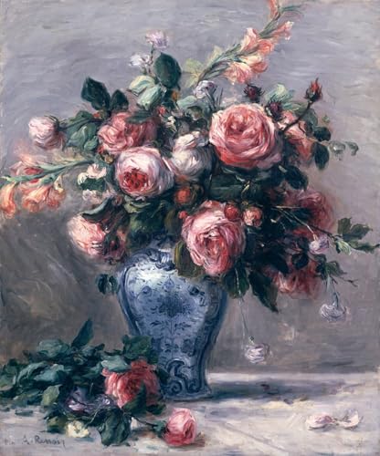 RZHRHJES Kunstwerk Bilder Leinwand Kunst Gemälde Leinwand Malerei Poster Vase Mit Rosen Von Pierre Auguste Renoir Wandbild für Heimdekoration 60x90cm von RZHRHJES