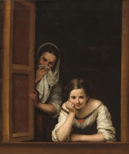 RZHRHJES Kunstwerk Bilder Leinwand Kunst Gemälde Leinwand Malerei Poster Zwei Frauen am fenster von bartolomé esteban murillo Wandbild für Heimdekoration 60x90cm von RZHRHJES