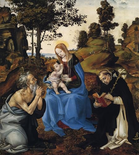 RZHRHJES Leinwand Druck Wand Vintage Leinwand Wandkunst Moderne Drucke die Jungfrau und das Kind mit den hl. Gerome und Dominic Filippino Lippi Wandkunst Dekorative für Wanddekoration 60x90cm von RZHRHJES