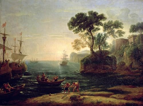 RZHRHJES Leinwand Poster Wandbilder Leinwandkunst Drucken Modern Wandbilder Ankunft des Aeneas in Italien im Anbruch des Römischen Reiches von Claude Lorrain für Wohnzimmer-Dekor 60x90cm von RZHRHJES