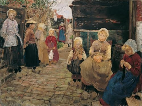 RZHRHJES Moderne Drucke Wandkunst Malerei Bilder Druck Wandgemälde Fischerkinder in Zandvoort von Fritz von Uhde Poster Bilder für Wanddekoration 60x90cm von RZHRHJES
