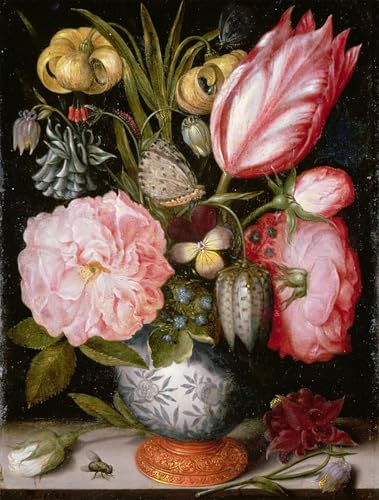 RZHRHJES Moderne Drucke Wandkunst Malerei Bilder Druck Wandgemälde Stillleben mit Blumen in einer Porzellanvase von Ambrosius dem Älteren Bosschaert Poster Bilder für Wanddekoration 60x90cm von RZHRHJES