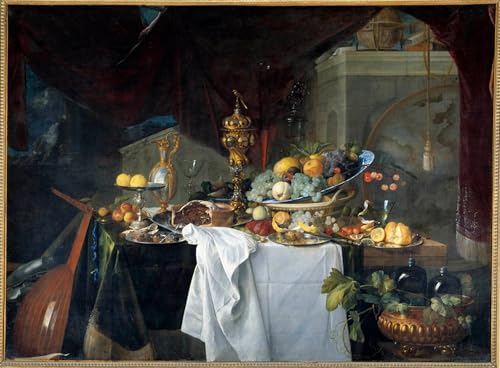 RZHRHJES Moderne Drucke Wandkunst Malerei Bilder Druck Wandgemälde ein Stillleben-Tischdessert bedeckt mit Geschirr mit Musikinstrument von Jan Davidsz De Heem Poster Bilder für Wanddekoration 60x90cm RZHRHJES Moderne Drucke Wandkunst Malerei Bilder Druck Wandgemälde ein Stillleben-Tischdessert bedeckt mit Geschirr mit Musikinstrument von Jan Davidsz De Heem Poster Bilder für Wanddekoration 60x90cm von RZHRHJES
