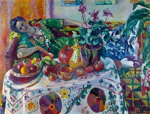 RZHRHJES Ölgemälde Wandbilder Abstrakte Leinwand Kunst Wandkunst Bild Druck Jeanne liegt auf einem Sofa von Henri Charles Manguin Kunst Leinwand Poster für Wanddekoration 60x90cm von RZHRHJES