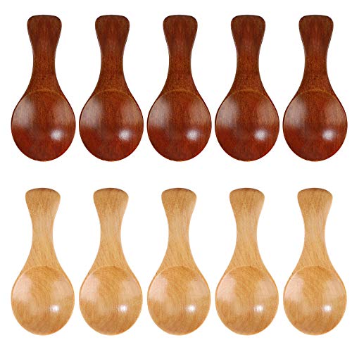 RZKJ-SHOP Kleine Salzlöffel aus Holz mit kurzem Griff, handgefertigt, für Honig, Kaffee, Küche, Tee, Zucker, Salz, Marmelade, Senf, Eis (10 Stück) von RZKJ-SHOP