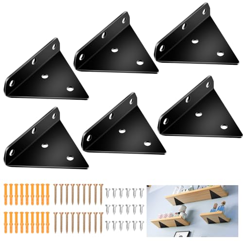 RZMZBY 6 Pieces Floating Shelf Brackets, Corner Shelf Bracket Wall Bracket Triangle Invisible Iron Shelf Support Wall Mount for Kitchen, Study, Garden (80 x 100 mm) von RZMZBY
