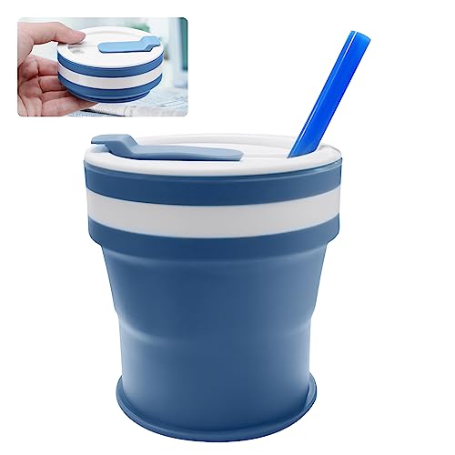 RZMZBY 350 ml Faltbarer Kaffeebecher,Coffee to go Becher Faltbar Silikon Wasserbecher mit Stroh,Deckel Leichter Mehrweg Coffee Cup Auslaufsicherer Travel Mug Faltbecher Blau von RZMZBY
