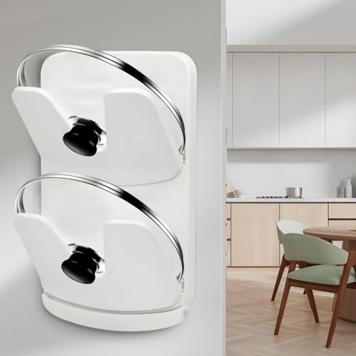 Topfdeckelhalter Selbstklebender, Wand Pfannendeckel Halterung, Deckelhalter Wandmontage Pfannendeckel Rack Ohne Bohren, Topfdeckel Wandhalter Set für Küche Aufstellen von Topfdeckeln von RZMZBY