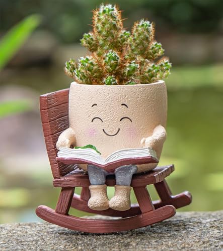 RZOIKZOI Schaukelstuhl-Pflanzgefäß mit Smiley-Gesicht, niedliche Blumentöpfe für Innen- und Außenbereich, einzigartiger Blumentopf für Sukkulenten, Geschenk für Muttertag, Geburtstag, Weihnachten von RZOIKZOI
