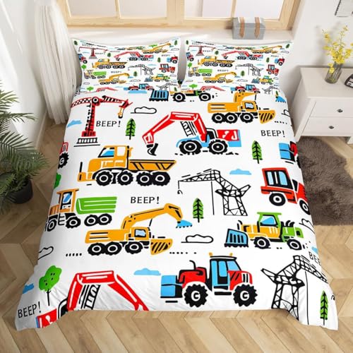 RZPFQB Baufahrzeuge Kinder Bettwäsche 155x220 Bettwäsche Set für Teens Jungen Mädchen Kinderbettwäsche Cartoon-Ausrüstung Bettbezug Set Bagger Baustelle Microfaser Bettwäscheset von RZPFQB
