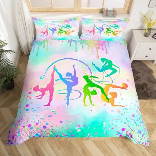 RZPFQB Gymnastik Kinder Bettwäsche 135x200 Bettwäsche Set für Teens Jungen Mädchen Kinderbettwäsche buntes Bettbezug Set Turner-Sport Microfaser Bettwäscheset von RZPFQB