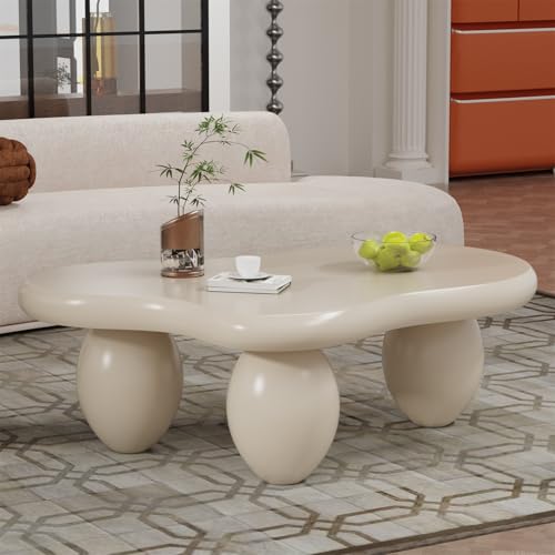 Moderner Couchtisch in Wolkenform, Hübscher Unregelmäßiger Kaffee-/Teetisch Mit Großer Tischplatte, Couchtische in Wolkenform Als Akzent-Cocktailtisch Für Wohnzimmer, Büro, Heimdekoration,White l von RZTPYS