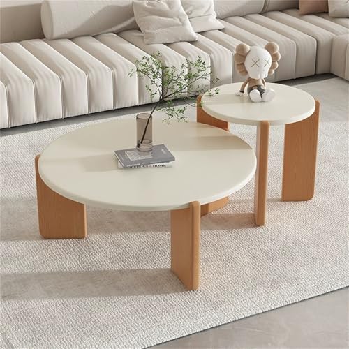 RZTPYS Couchtisch Nesting Weiß 2er Set Holztische Runde Beistelltische Weiß Nachttisch Couchtisch Modern Minimalistisch Beistelltisch für Wohnzimmer Balkon Kleine Räume von RZTPYS