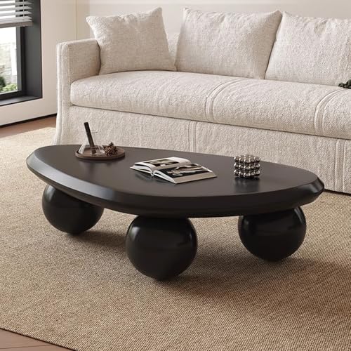 RZTPYS Moderner Couchtisch aus Holz Wolken-Couchtische Unregelmäßige Beistelltische für den Innenbereich mit 3 Kugelbeinen für Wohnzimmer und Schlafzimmer,Black Round Leg a 47.2 inch von RZTPYS