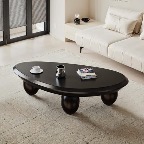 RZTPYS Moderner Couchtisch aus Holz Wolken-Couchtische Unregelmäßige Beistelltische für den Innenbereich mit 3 Kugelbeinen für Wohnzimmer und Schlafzimmer,Black oval Leg a 39.4 inch von RZTPYS
