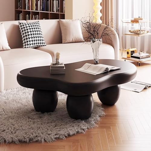 RZTPYS Moderner Couchtisch aus Holz Wolken-Couchtische Unregelmäßige Beistelltische für den Innenbereich mit 3 Kugelbeinen für Wohnzimmer und Schlafzimmer,Black oval Leg b 39.4 inch von RZTPYS