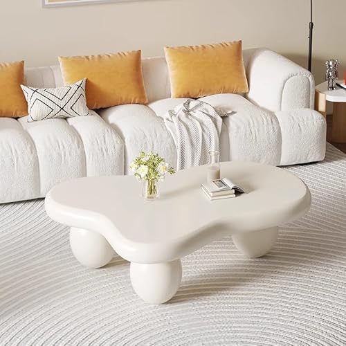 RZTPYS Moderner Couchtisch aus Holz Wolken-Couchtische Unregelmäßige Beistelltische für den Innenbereich mit 3 Kugelbeinen für Wohnzimmer und Schlafzimmer,White oval Leg b 39.4 inch von RZTPYS