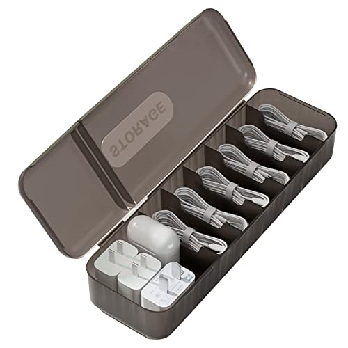 2 Stück Kabel Organizer Box mit Deckel - Kabel Aufbewahrungsbox 7 Fächer - transparent USB Kabel Management Box Datenkabel Organizer - Kabel Aufbewahrungsbox für Schreibtisch Organizer (Schwarz) von RZXBB