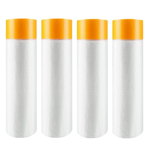 4 Rollen Abdeckfolie Mit Klebeband - Maler Abdeckfolie Selbstklebende - Klebeband Mit Transparent Abdeckfolie Goldband Masker Tape - UV-Schutz Malerfolie Für Schutz Von Möbeln Und Boden (270cm) von RZXBB