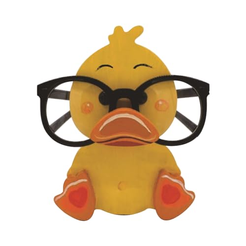 Brillenhalter Tier - Brillenständer Aus Holz - Lustige Handgeschnitzt Tierform Sonnenbrillenhalter Brillenablage - Gläser Display Aufbewahrung Geschenk Für Schreibtisch Home Office Deko (Gelbe Ente) von RZXBB