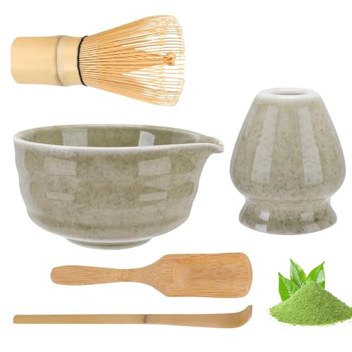 Matcha Tea Set-5 teiliges Matcha Besen Set - Matcha Rührer Set mit Matcha Schneebesen,Matcha-Schüssel mit Ausgießer, Teelöffel, Holzschaufel und Besenhalter, Matcha Zubehör für Teeliebhaber von RZXBB