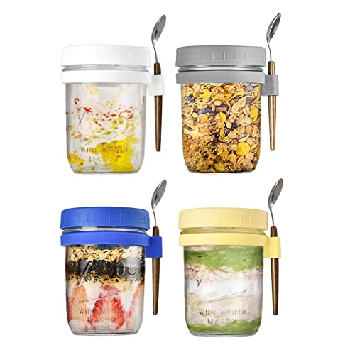 Overnight Oats Behälter - Einmachgläser Mit Deckel Und Löffel - 350ml/12oz Müslibecher Aus Klarglas - Joghurt Becher Salatbecher Essensbehälter Für Frische Mahlzeiten Unterwegs Für Arbeit, Schule von RZXBB