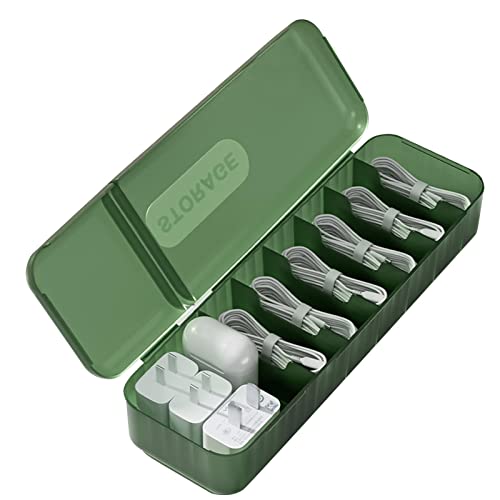 RZXBB 2 Stück Kabel Organizer Box mit Deckel - Kabel Aufbewahrungsbox 7 Fächer - transparent USB Kabel Management Box Datenkabel Organizer - Kabel Aufbewahrungsbox für Schreibtisch Organizer (Grün) von RZXBB