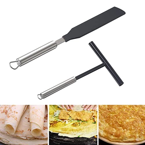 RZXBB 2 Stücke Crepes Verteiler und Spatel Edelstahl,Crepes Verteiler Teigverteiler,Crepes Wender,Crepes Zubehör,Spreizer Spatel Crepes für Zuhause Küche Backen Kochen Backwerkzeuge von RZXBB