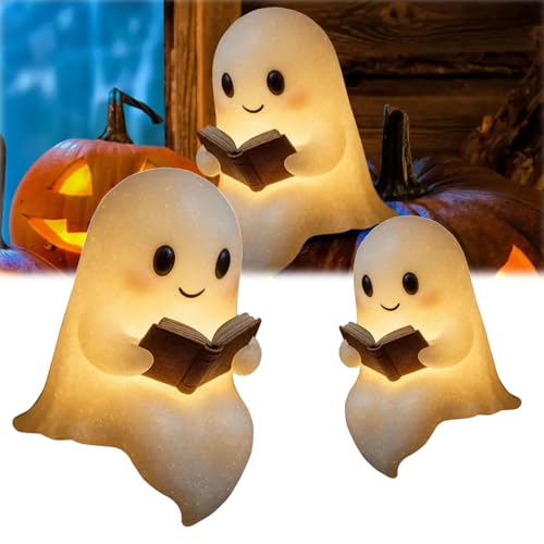 RZXBB Halloween Geister Leselampe, Niedliche Ghost Reading Book Lamp, Geist Lampe Nachtlicht Halloween Dekoration, Geister Statue Nachtlicht für Leser und Buchliebhaber (große +kleine) von RZXBB