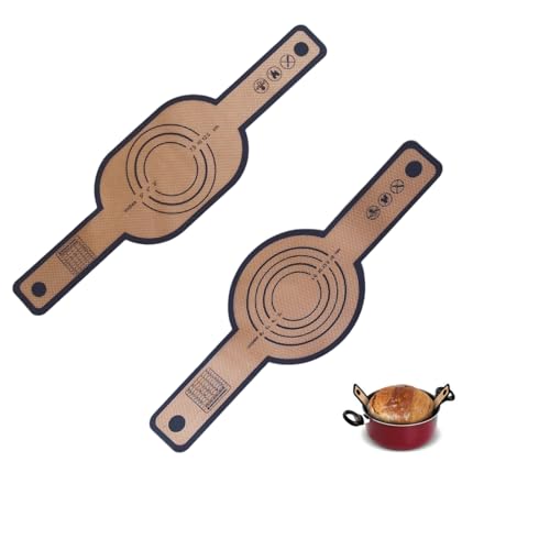 RZXBB Silikon Backmatte Für Dutch Oven - Silikon Brotschlinge Teigtropfen Backmatte Mit Langen Griffen - Wiederverwendbare Teigunterlage Brot Backen Zubehör Für Teig, Macarons, Kekse (2 Stück Grau) von RZXBB