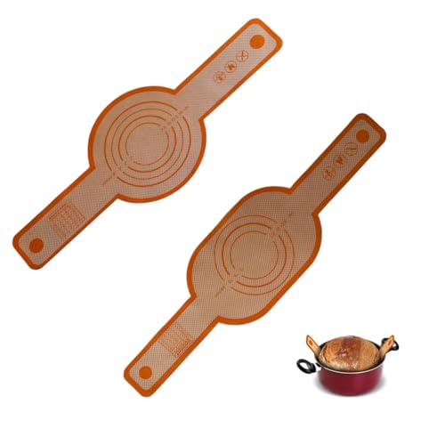 RZXBB Silikon Backmatte Für Dutch Oven - Silikon Brotschlinge Teigtropfen Backmatte Mit Langen Griffen - Wiederverwendbare Teigunterlage Brot Backen Zubehör Für Teig, Macarons, Kekse (2 Stück Orange) von RZXBB