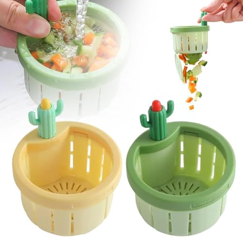 küchenspülen Sieb,2024 Niedlicher Kaktus Küchenspüle Ablaufsieb,Cactus Sink Strainer,Abflusssieb Küchenspüle,Press Automatic Dumping Basket,Waschbecken Sieb für Küchen Waschbecken (Gelb+grün) von RZXBB