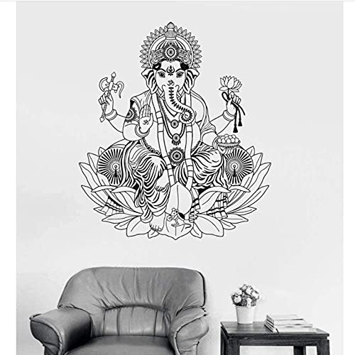 Vinyl Wandtattoo Ganesha Lotus Hinduismus Hinduismus Hinduismus Indien Dekorative Wandaufkleber Elefant Wandaufkleber Wohnkultur Wohnzimmer 56X65Cm von RZYLYHH