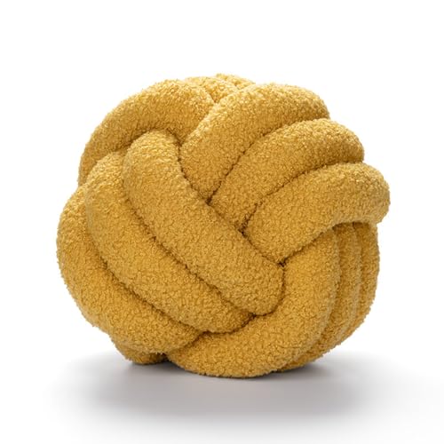 RZYW Knotenkissen Rundes Kugelkissen,Lamm Samtsofa Knoten Ball Kissen Plüsch Kissen Weiche Handarbeit Geknotetes Wurfkissen Für Couch Bett Auto Büro,Ginger,D 28CM von RZYW