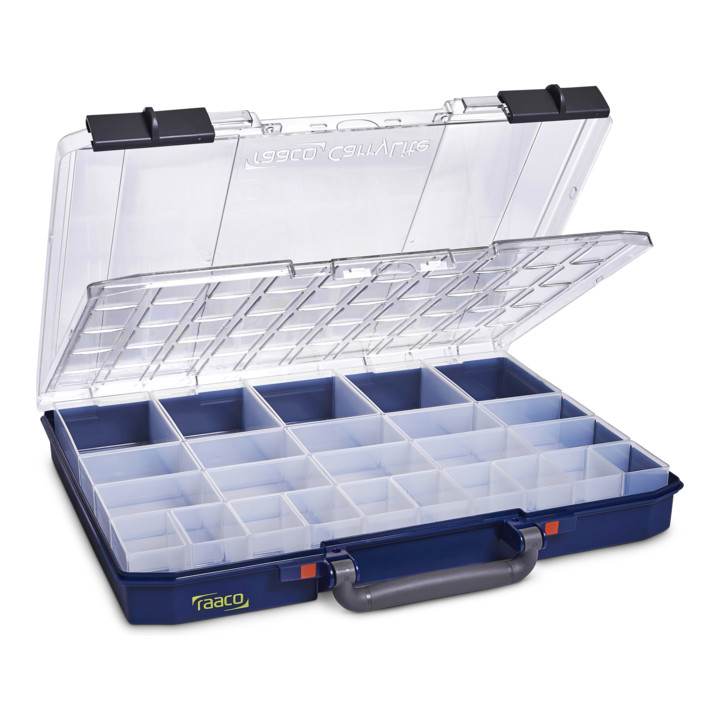 B-Ware Raaco Carry Lite 55 Sortimentskoffer Aufbewahrungsbox Einsatzbox Blau 25 Einsätze von Raaco