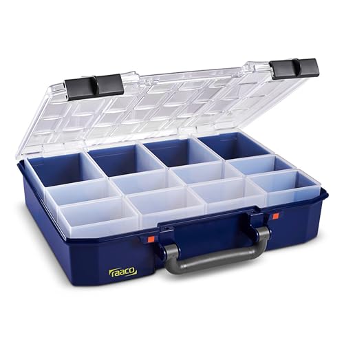 raaco CarryLite 80 4x8-12: Leicht Sortierbox für Werkstatt, mit 12 Einsätze für Kleinteile, Traglast 10 kg, Sichere Aufbewahrung, Transparenter Deckel, 27.8 x 33.7 x 7.9 cm von Raaco
