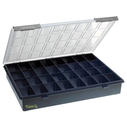raaco Assorter 4-32: Sortierbox für Werkstatt, 32 feste Fächer für Kleinteile, Sichere Aufbewahrung durch Schiebeschloss, Tragbar, 26 x 33.8 x 5.7 cm, Leicht & Robust. von Raaco