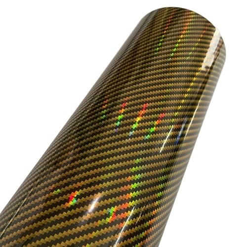 RaamKa Autofolie Holographische Schwarze Kohlefaser -Vinyl -Wickelfilmluftfreisetzung DIY Autoverpackung Vinyl Automobilaufkleber Abziehbilder Auto Folie (Color : Gold, Size : 50cm x 152cm) von RaamKa