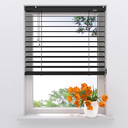 Radeco® Aluminium Jalousie 100 x 180 cm Schwarz 50mm lamellen, Größen von 60 bis 240 Breite, alu Jalousie, lamellenrollo, jalousien, Fenster jalousien innen, Jalousie Aluminium von Raamdecoratie.com