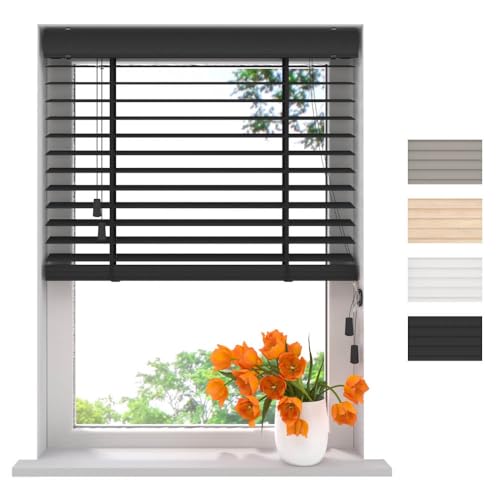 Radeco® Holzjalousie innen schwarz 105 x 175 cm, 50mm lamellen von Bambus Holz, Innenjalousie, Bambus holzjalousie, jalousien, Bambus Jalousie, Fenster jalousien innen von RADECO