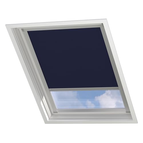 Radeco® Dachfenster verdunkelungsrollo für Velux C02 dunkelblau mit Führungsschiene, Rollo für dachfenster, velux dachfenster Rollo, velux verdunkelungsrollo, verdunkelungsrollo dachfenster von RADECO