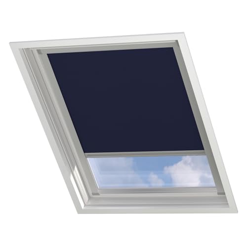 Radeco® Dachfenster verdunkelungsrollo für Velux SK06 dunkelblau mit Führungsschiene, Rollo für dachfenster, velux dachfenster Rollo, verdunklungsrollo für velux von Raamdecoratie.com