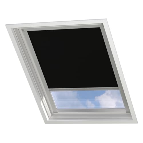 Radeco® Dachfenster verdunkelungsrollo für Velux C04 schwarz mit Führungsschiene, Rollo für dachfenster, velux dachfenster Rollo, velux verdunkelungsrollo, verdunkelungsrollo dachfenster von RADECO