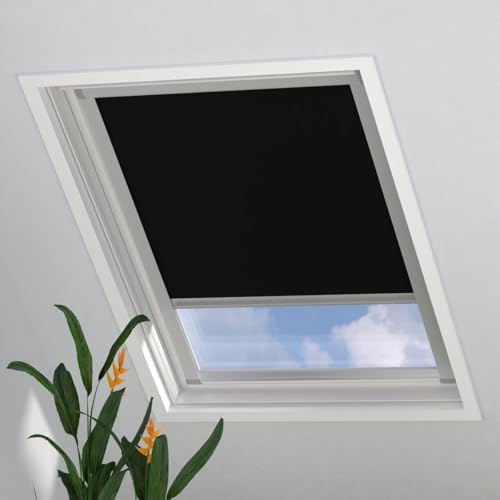 Radeco® Dachfenster verdunkelungsrollo für Velux MK04 schwarz mit Führungsschiene, Rollo für dachfenster, velux dachfenster Rollo, velux verdunkelungsrollo, verdunkelungsrollo dachfenster von RADECO