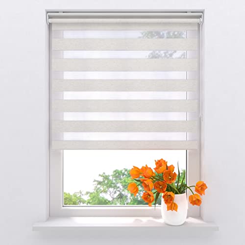 Doppelrollo klemmfix ohne Bohren 120 x 150 cm (BxH) Leinen lichtdurchlässig, fensterrollo innen ohne Bohren, rollos für Fenster, Rollo 120 cm breit, Duo Rollo, klemmrollo, klemmfix-doppelrollo von Raamdecoratie.com