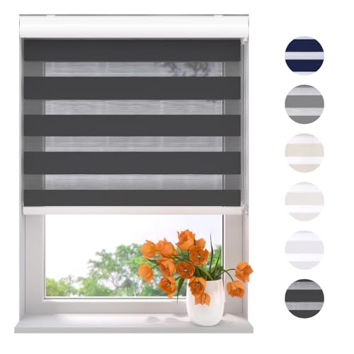 Radeco® Doppelrollo mit Kassette 115 x 175 cm (BxH) schwarz, Blickdicht oder Transparent, ohne Bohren möglich, doppelrollo wandmontage, Duo Rollo, doppelrollo 115 cm breit von Raamdecoratie.com