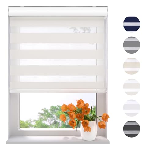 Radeco® Doppelrollo mit Kassette 150 x 175 cm (BxH) schneeweiß, Blickdicht oder Transparent, ohne Bohren möglich, doppelrollo wandmontage, Duo Rollo, doppelrollo 150 cm breit von RADECO