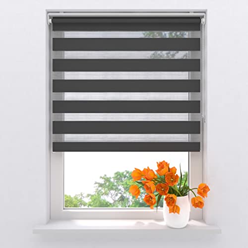 Radeco® Doppelrollo klemmfix ohne Bohren 90 x 150 cm (BxH) Grau lichtdurchlässig, fensterrollo innen ohne Bohren, rollos für Fenster, Rollo 90 cm breit, Duo Rollo, klemmrollo, klemmfix-doppelrollo von Raamdecoratie.com