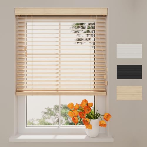 Radeco® Holzjalousie innen Natur 230 x 175 cm (BxH), 50mm Lamellen aus Paulownia Holz, Breiten von 50 bis 250 cm erhältlich, Innenjalousie, Fenster Jalousien von Raamdecoratie.com